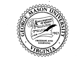 GEORGE MASON UNIVERSITY-VIRGINIA-FREEDOM AND LEARNING A DECLARATION OF RIGHTS TT 1957