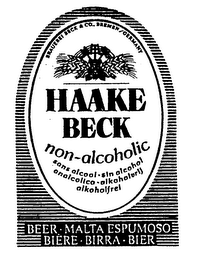 HAAKE BECK NON-ALCOHOLIC BRAUEREI BECK & CO., BREMEN/GERMANY SANS ALCOOL SIN ALCOHOL ANALCOLICO ALKOHOLVRIJ ALKOHOLFREI BEER MALTA ESPUMOSO BIERE BIRRA BIER