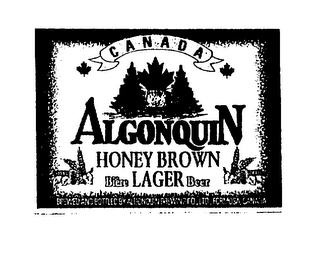CANADA ALGONQUIN HONEY BROWN BIERE LAGER BEER MICROBREWED BREWED AND BOTTLED BY ALGONQUIN BREWING CO., LTD., FORMOSA, CANADA