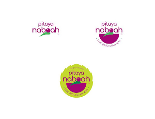 THE WORDS "ACAI" WITH ACCENTS UNDER THE "C" AND ABOVE THE "I" AND THE LETTER "O" IN NABOAH AS A STYLIZED PICAYA BERRY WITH A GREEN LEAF ACCENT BELOW THE STYLIZED "O"