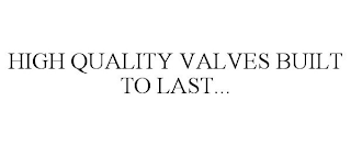 HIGH QUALITY VALVES BUILT TO LAST...