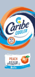 CARIBE COOLER DRINK ICE COLD REFRESHING SINCE 1987 4.7% ALC/VOL PEACH READY TO DRINK CANE NEUTRAL SPIRITS WITH ARTIFICIAL FLAVOR, ARTIFICIAL SWEETENER AND ARTIFICIAL COLORS 355 ML - 12 OZ