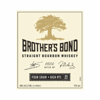 BROTHER'S BOND STRAIGHT BOURBON WHISKEY BATCH NO 0036 FOUR GRAIN HIGH RYE 80 PROOF 40% ALC/VOL (80 PROOF) 750 ML 000000