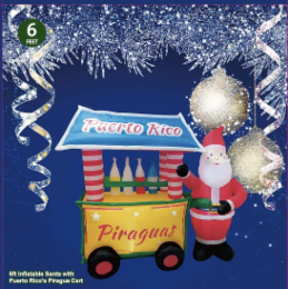 PIRAGUAS PUERTO RICO 6 FEET INFLATABLE SANTA WITH PUERTO RICO'S PIRAGUA CART