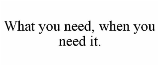 WHAT YOU NEED. WHEN YOU NEED IT.