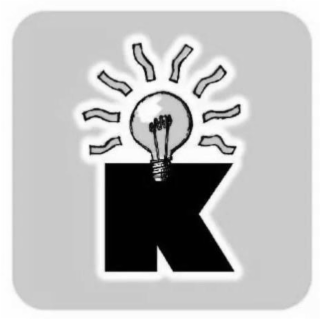 A LIGHTBULB WITH WAVY LINES COMING OUT OF IT OVER THE LETTER "K"