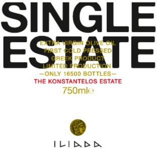 SINGLE ESTATE EXTRA VIRGIN OLIVE OIL FIRST COLD PRESSED GREEK PRODUCT LIMITED PRODUCTION ONLY 16500 BOTTLES THE KONSTANTELOS ESTATE ILIADA