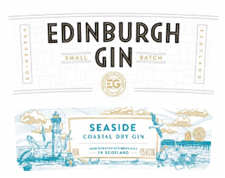 EDINBURGH GIN SMALL BATCH EDINBURGH SCOTLAND SEASIDE COASTAL DRY GIN MADE WITH THE FINEST BOTANICALS IN SCOTLAND 700ML 43% ALC/VOL EDINBURGH GIN DISTILLERY SCOTLAND EG
